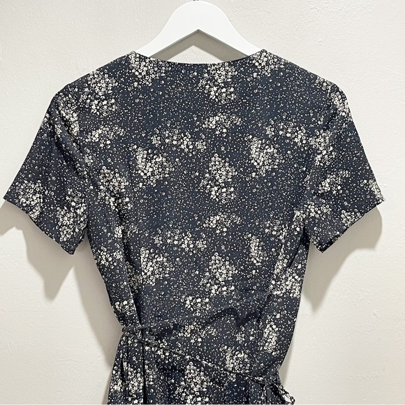 J.ING Women’s Black Abstract Print True Wrap Dress Ruffle Hem Short Sleeve Sz M - Picture 7 of 12